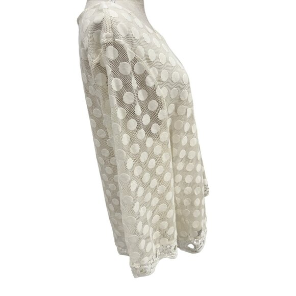 Style&Co. XL Polka Dot Lace Mesh Overlay Top With Crochet Cuffs & Hem in Cream - Picture 2 of 11